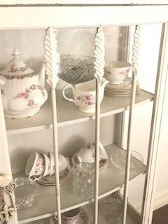 vintage display cabinet and pretty china