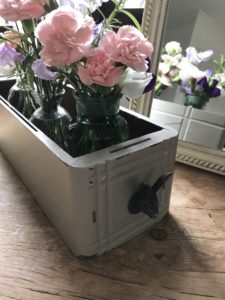 painted vintage drawer with hare handle and pink flowers