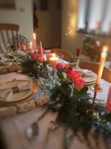 Christmas table setting with candles 