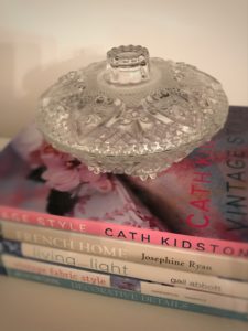 Books with glass bowl