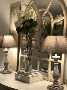 sideboard with lamps and mirror