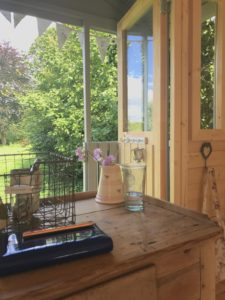 vintage pine desk in Shepherds Hut