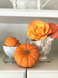 autumn pumpkins roses bowl jug and glass tray