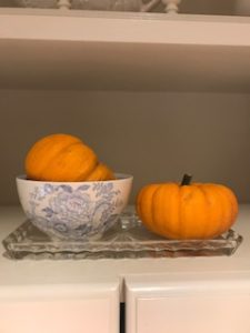 autumn pumpkins bowl and glass tray