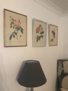 Three La Redoute rose prints and lampshade