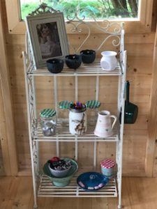 iron shelves used for decorating in shepherds hut