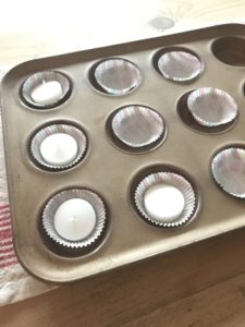 tealights in muffin cases before melting