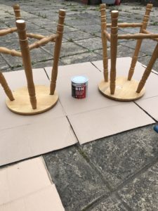 pine bar stools after sawing to correct height