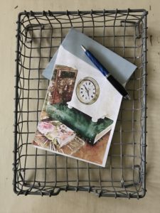 wire tray envelope and pen with paper for handwritten letter