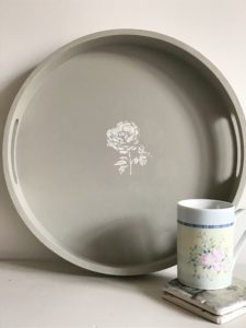 painted tray with heart stencil and pretty mug