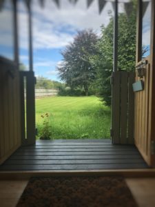 view of wildflower garden from Shepherds Hut