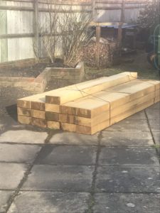 sleepers in readiness to create vegetable garden