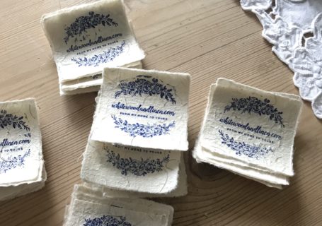 handmade whitewood and linen business cards used in thank you post