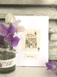 card ideas for moving home, handmade cards, sweetpeas in glass jar