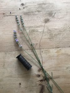 lavender sprigs, florist wire used to make lavender wreaths