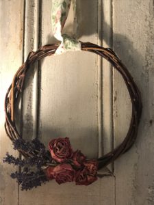 preserving flowers - rose and lavender wreaths against shutters