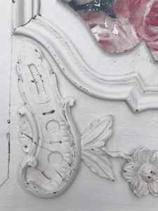 painted detail on french antique armoire doors for shabby chic wall decor