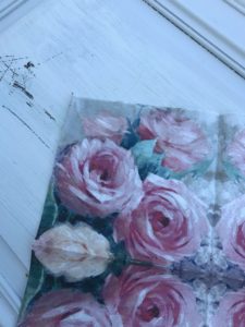 rose napkins for decoupage on wood on antique armoire doors