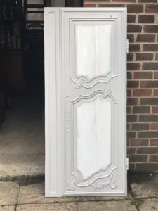 rustic armoire vintage door gets painted grey during makeover