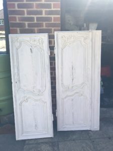 two french rustic armoire doors primed