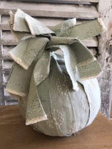 autumn craft - green fabric covered pumpkin with ruffle top