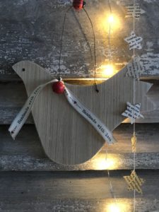 dove wooden christmas decoration wth paper stars