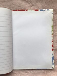 inside back cover of pretty linen fabric covered notebook