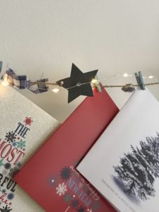 christmas cards and zinc and clay decorations