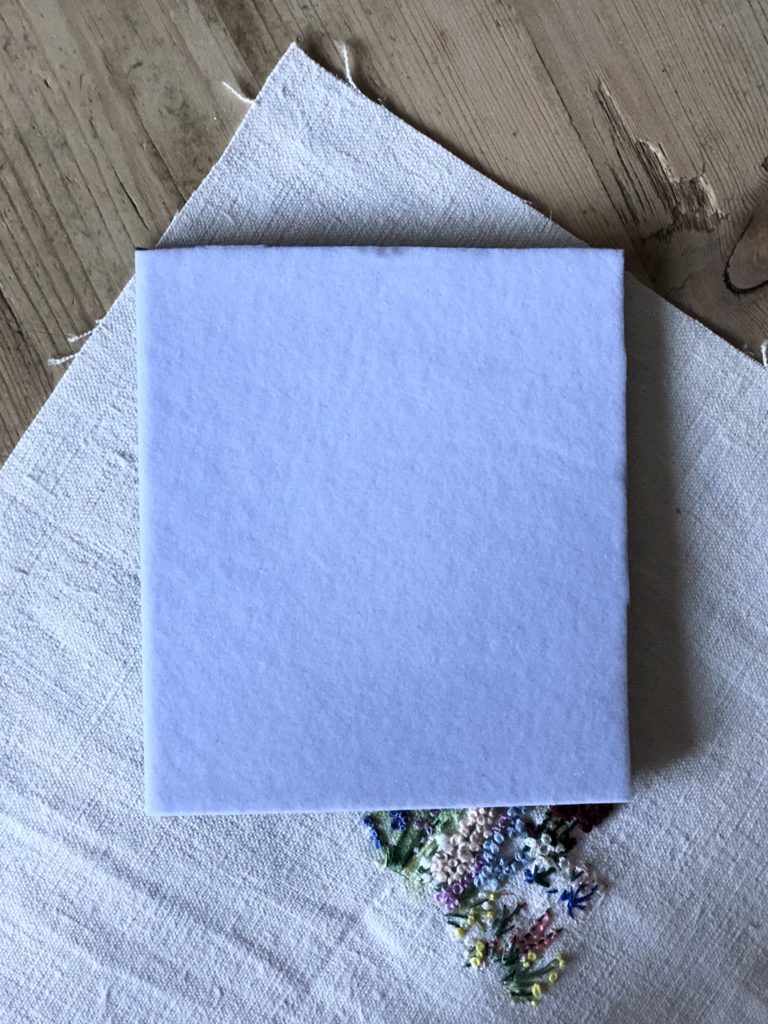 making a distressed painted picture frame - foam mount and embroidery