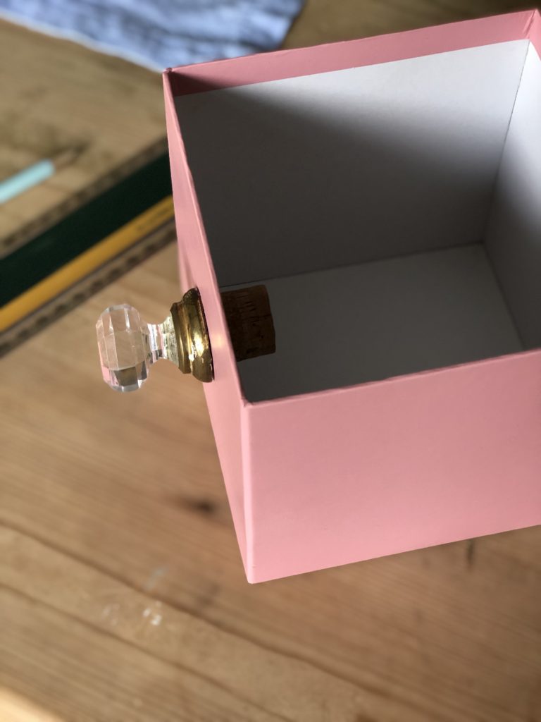 empty pink box with crystal vintage handle