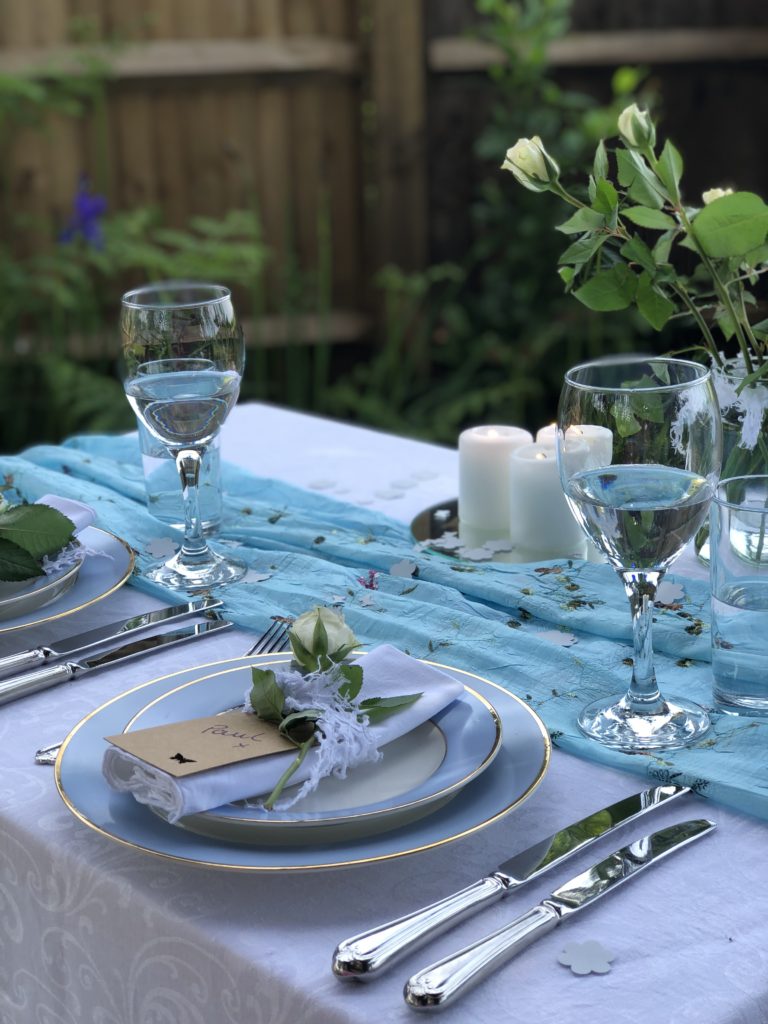 Summer dining table set with simple table decoration