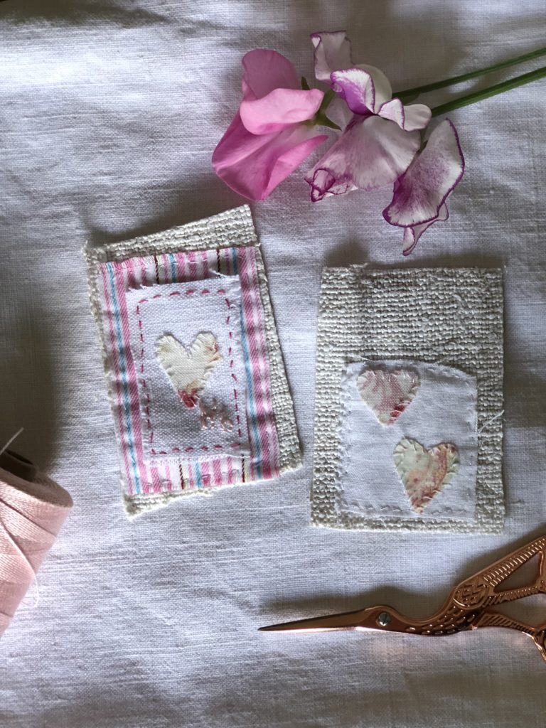 two pieces of shabby chic heart mini fabric bunting