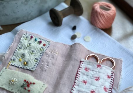 inside pretty hand stitched needle case with embroidery scissors