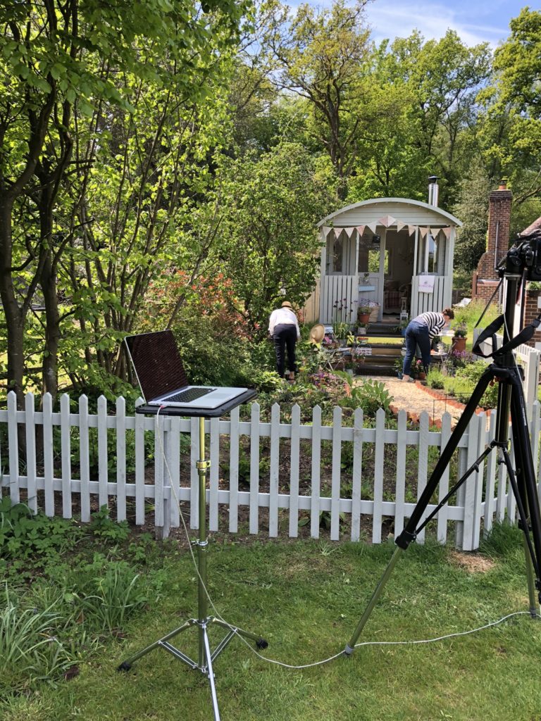 Period Living Magazine crew at work on shepherd's hut and garden