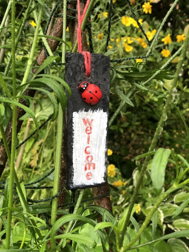 lady birds welcome slate plant marker