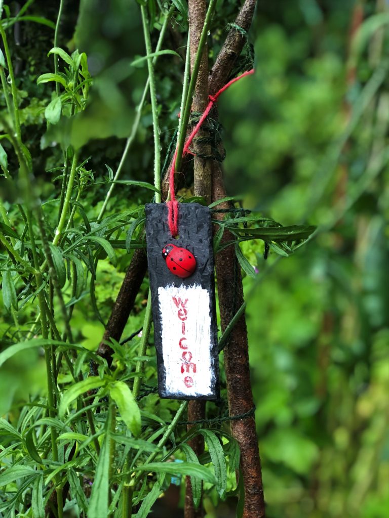 hanging lady birds welcome slate plant marker