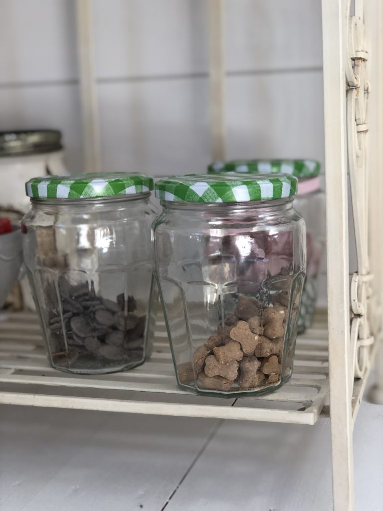 using 3 glass jars for storing dog treats