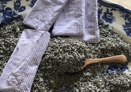 homemade lavender dryer bags being assembled