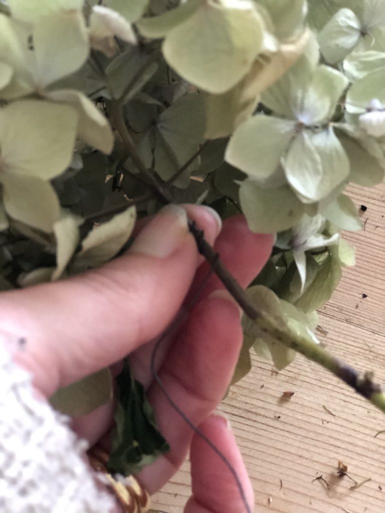 preparing hydrangeas for wreath making