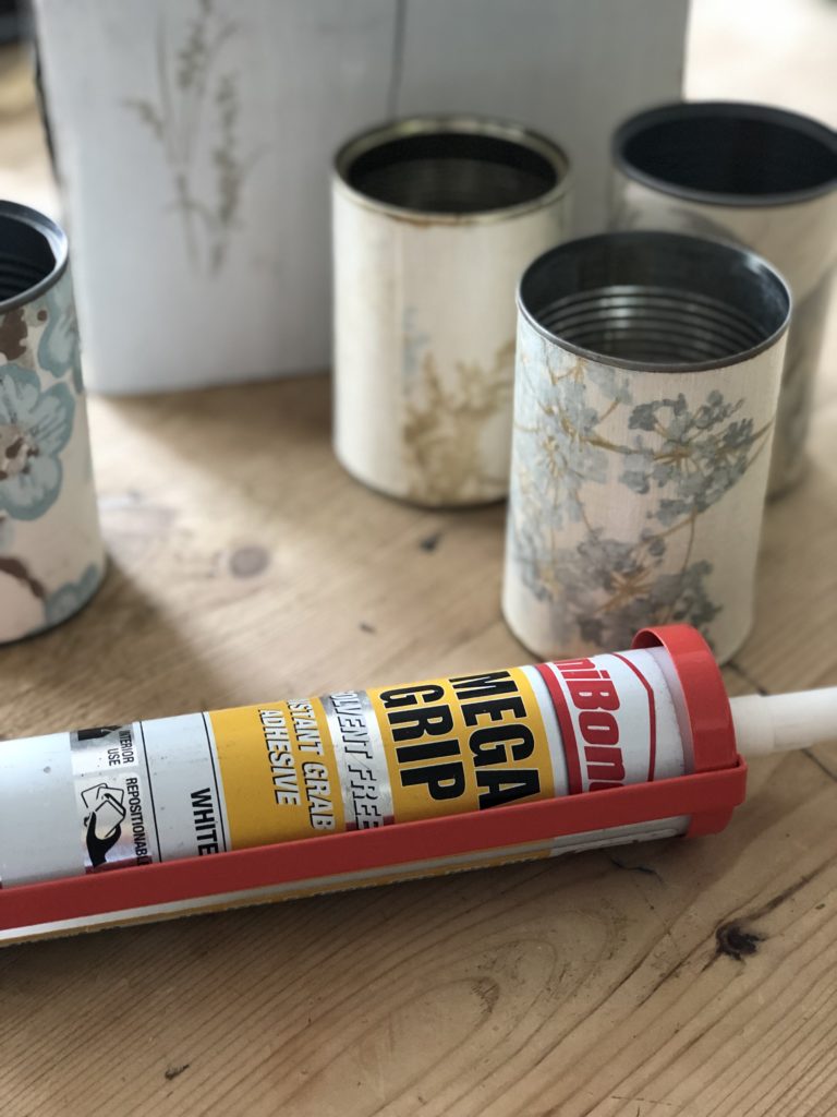 decorated tin cans and mega grip glue