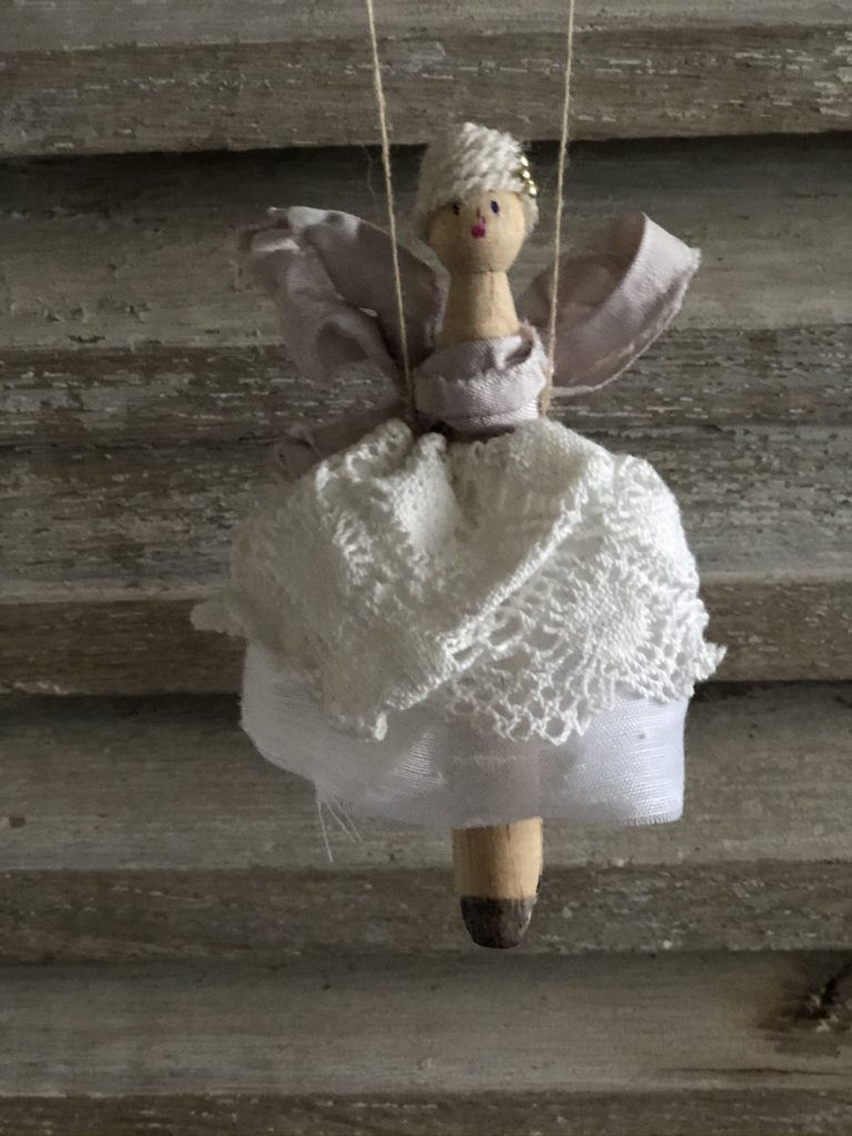 lilac peg doll fairy in vintage lace skirt