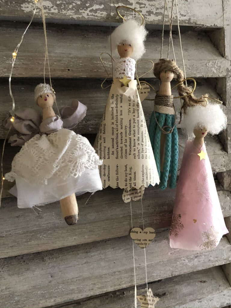 Four completed peg doll fairies