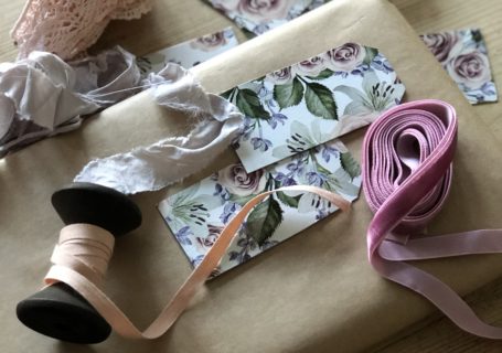 ribbons and tags for brown paper gift wrapping