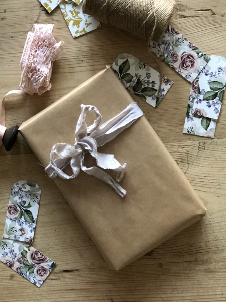 vintage bows with brown paper gift wrapping