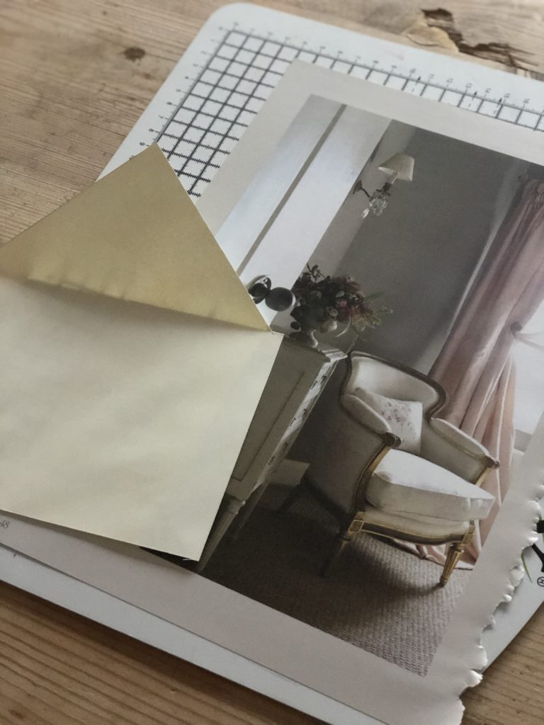 cream envelope and pretty furniture brochure page