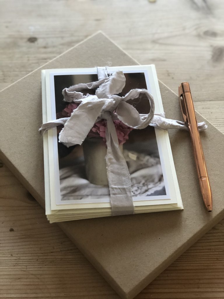 personalised thank you cards in vintage bow with buff box and gold pen