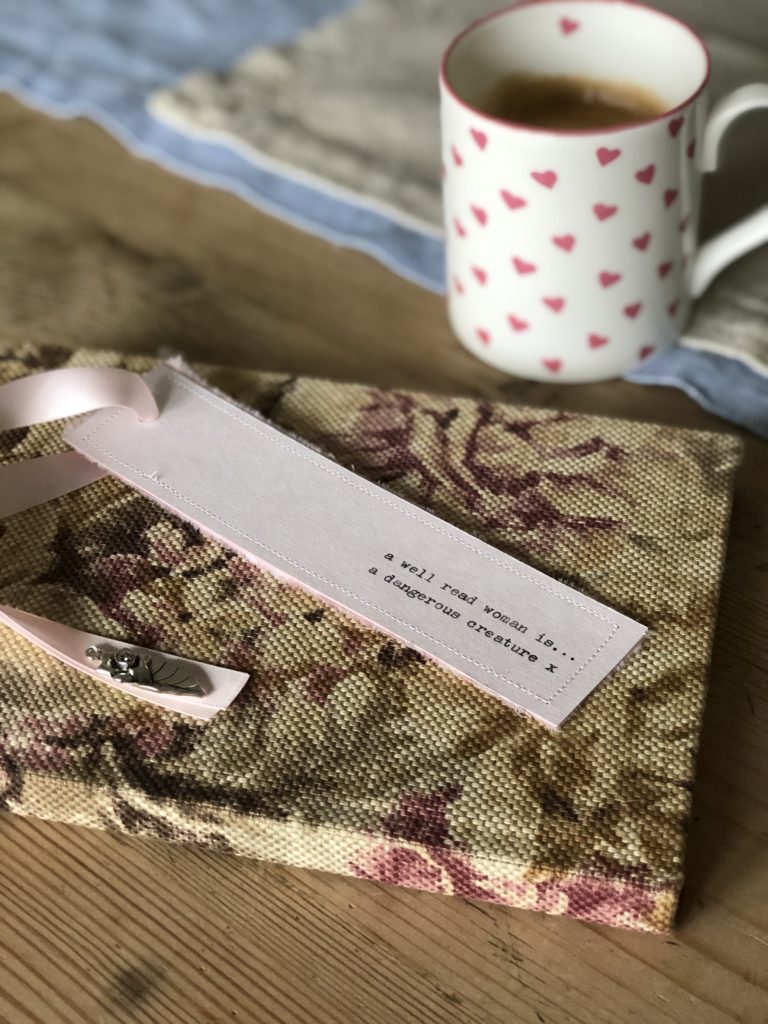 homemade bookmarks with fabric covered books