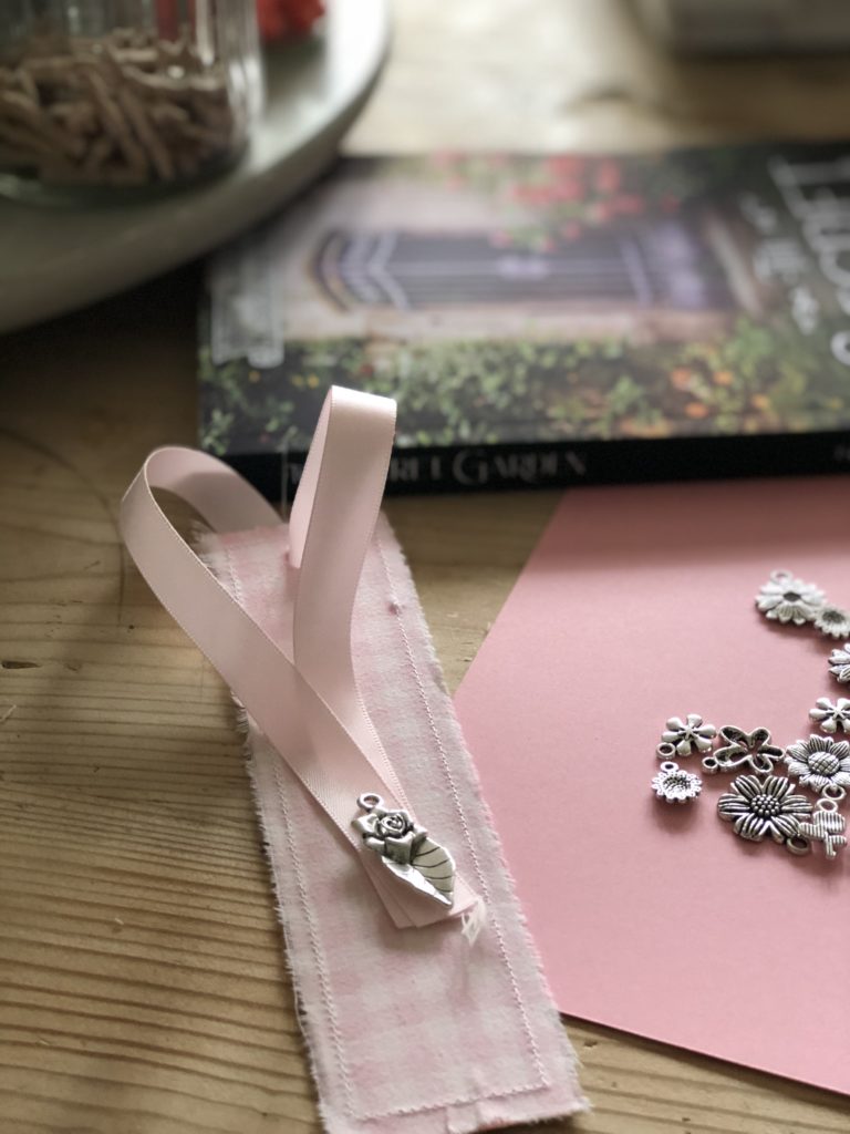 pink gingham homemade bookmark