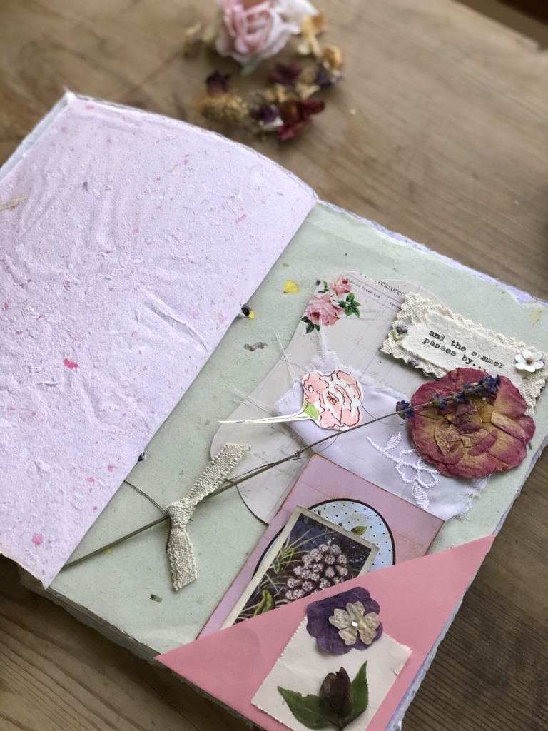 vintage treasures and trinkets create pretty pages for a memory journal