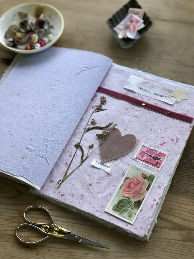 vintage treasures and trinkets create pretty pages for a memory journal